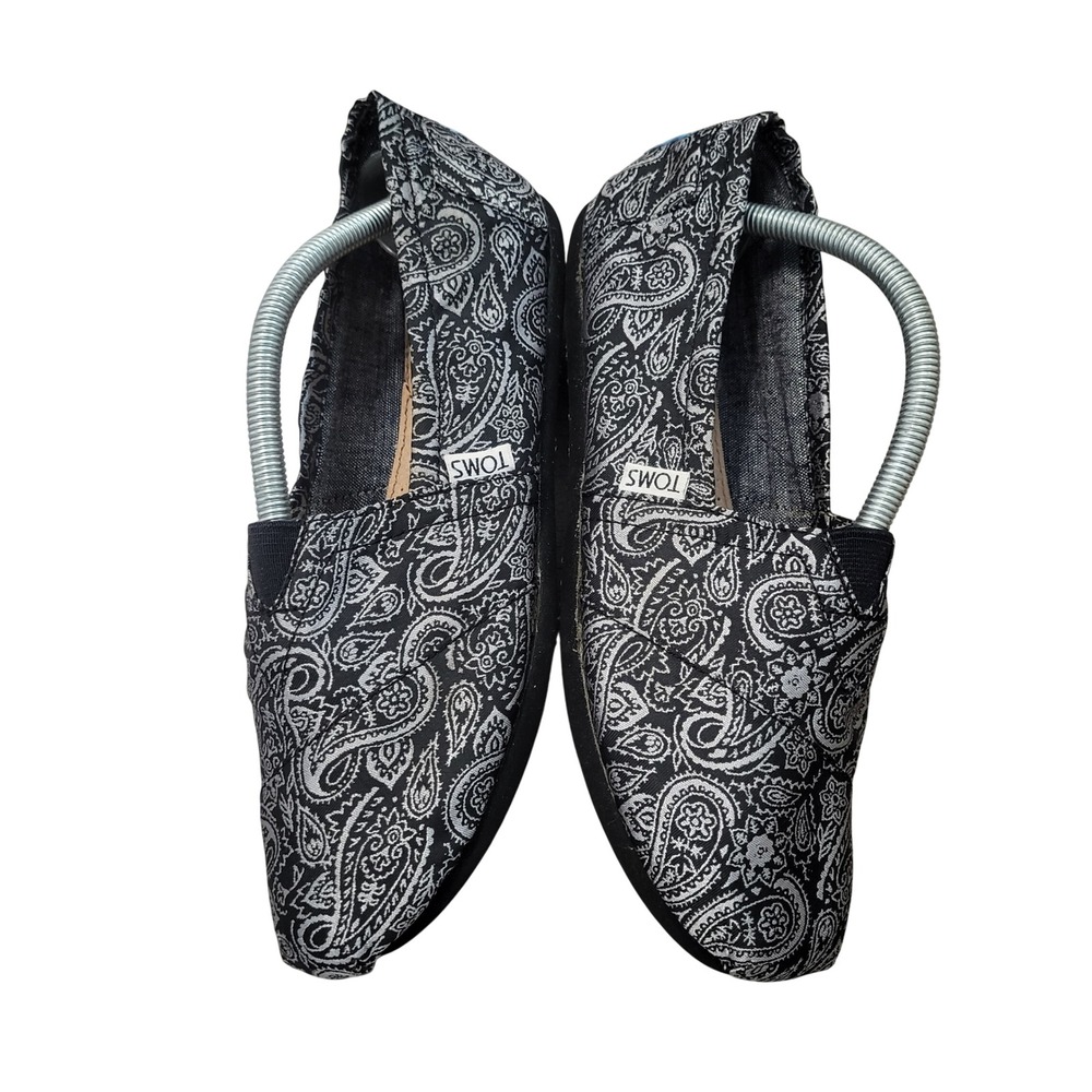 TOMS Classic Alpargata Black Silver Metallic Paisley Jacquard Slip On Shoes 8